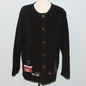 Vintage Premier International Button Up Fleece Feel Holiday Christmas Jacket XL